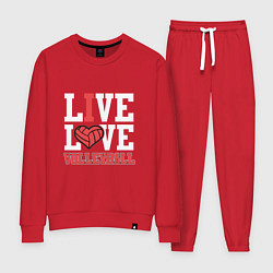Костюм хлопковый женский Live Love Volleyball, цвет: красный