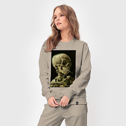 Костюм хлопковый женский Череп с горящей сигаретой Ван Гог, цвет: миндальный — фото 2