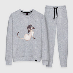 Костюм хлопковый женский Кот охотится на красную точку, цвет: меланж