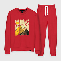 Костюм хлопковый женский Горный Пейзаж в штрихах Mountain Landscape Strokes, цвет: красный