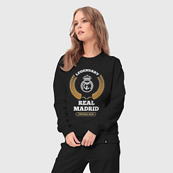 Костюм хлопковый женский Лого Real Madrid и надпись Legendary Football Club, цвет: черный — фото 2