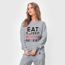 Костюм хлопковый женский Надпись: Eat Sleep Battlefield Repeat, цвет: меланж — фото 2