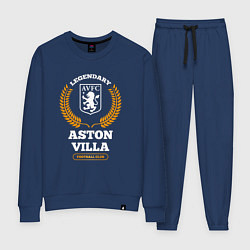 Костюм хлопковый женский Лого Aston Villa и надпись Legendary Football Club, цвет: тёмно-синий