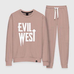 Костюм хлопковый женский Evil west logo, цвет: пыльно-розовый