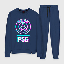 Костюм хлопковый женский PSG FC в стиле Glitch, цвет: тёмно-синий