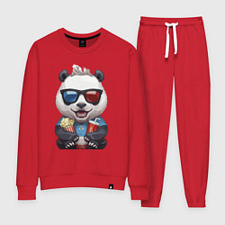 Костюм хлопковый женский Прикольный панда с попкорном и колой, цвет: красный