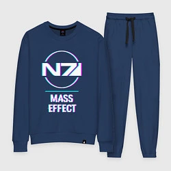 Костюм хлопковый женский Mass Effect в стиле glitch и баги графики, цвет: тёмно-синий