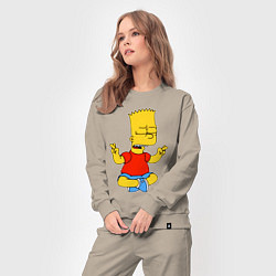 Костюм хлопковый женский Барт Симпсон - сидит со скрещенными пальцами, цвет: миндальный — фото 2