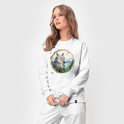 Костюм хлопковый женский Рисунок на бревне - волк, цвет: белый — фото 2
