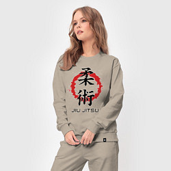 Костюм хлопковый женский Jiu jitsu red splashes logo, цвет: миндальный — фото 2