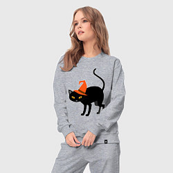 Костюм хлопковый женский Чёрный хэллоуинский котик, цвет: меланж — фото 2