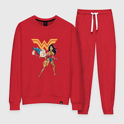 Костюм хлопковый женский Свинка и Чудо-Женщина DC Лига Суперпитомцы, цвет: красный