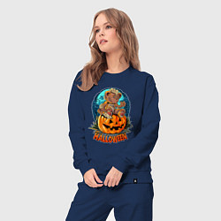 Костюм хлопковый женский Halloween - Мишка на тыкве, цвет: тёмно-синий — фото 2