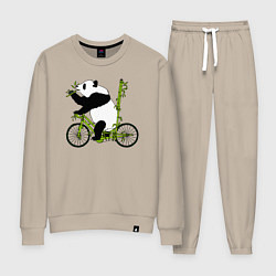 Костюм хлопковый женский Панда на велосипеде с бамбуком, цвет: миндальный