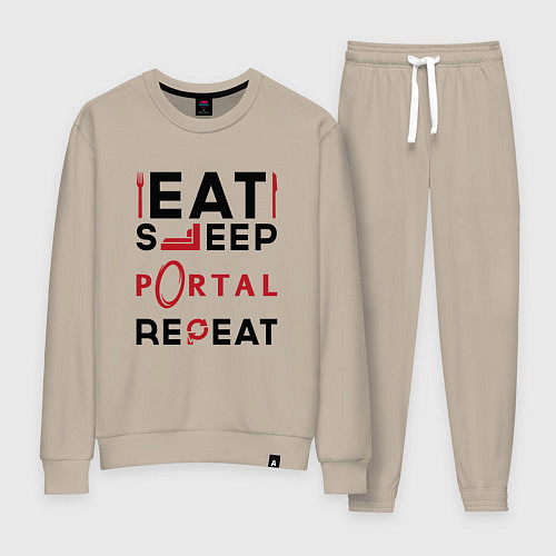 Женский костюм Надпись: eat sleep Portal repeat / Миндальный – фото 1