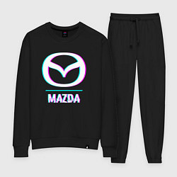 Костюм хлопковый женский Значок Mazda в стиле glitch, цвет: черный