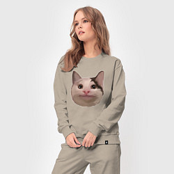 Костюм хлопковый женский Polite cat meme, цвет: миндальный — фото 2