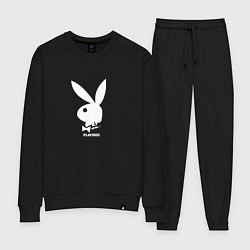 Костюм хлопковый женский Черный кролик с надписью play2023, цвет: черный
