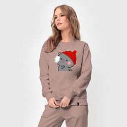 Костюм хлопковый женский Игра в снежки - серый котик, цвет: пыльно-розовый — фото 2