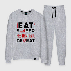 Костюм хлопковый женский Надпись: eat sleep Resident Evil repeat, цвет: меланж