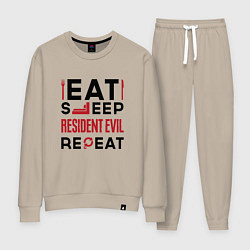 Костюм хлопковый женский Надпись: eat sleep Resident Evil repeat, цвет: миндальный