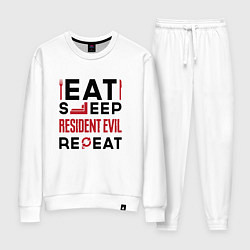 Костюм хлопковый женский Надпись: eat sleep Resident Evil repeat, цвет: белый