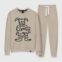 Костюм хлопковый женский Кролик гладит кота, цвет: миндальный