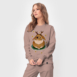 Костюм хлопковый женский Кролик в новогоднем костюме, цвет: пыльно-розовый — фото 2