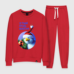 Костюм хлопковый женский Птица счастья в шапочке, цвет: красный