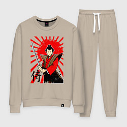 Женский костюм Самурай с мечом на фоне флага