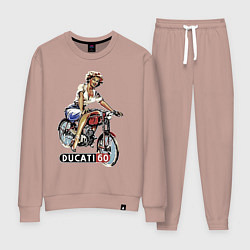 Костюм хлопковый женский Красивая девушка на мотоцикле Ducati - retro, цвет: пыльно-розовый