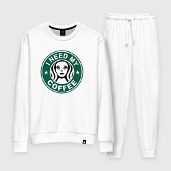Костюм хлопковый женский I need my cofee, цвет: белый