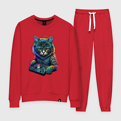Костюм хлопковый женский Кот диджей, цвет: красный