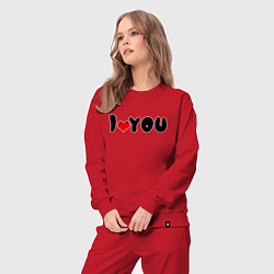 Костюм хлопковый женский I love you день Валентина, цвет: красный — фото 2