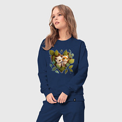Костюм хлопковый женский Котята в листьях и сердце из аниме, цвет: тёмно-синий — фото 2