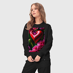 Костюм хлопковый женский Сердце с цветами, цвет: черный — фото 2