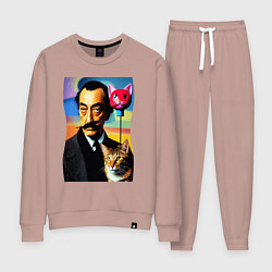 Костюм хлопковый женский Salvador Dali and cat, цвет: пыльно-розовый