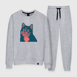 Костюм хлопковый женский Vintage pixel cat, цвет: меланж