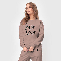 Костюм хлопковый женский Hate love Face, цвет: пыльно-розовый — фото 2