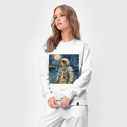 Костюм хлопковый женский Космонавт на луне в стиле Ван Гог, цвет: белый — фото 2