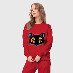 Костюм хлопковый женский Яркий абстрактный кот, цвет: красный — фото 2