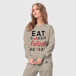 Костюм хлопковый женский Надпись: eat sleep Fallout repeat, цвет: миндальный — фото 2