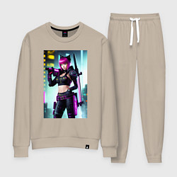Костюм хлопковый женский Девчонка-кошка - кибер-самурай, цвет: миндальный