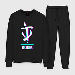 Костюм хлопковый женский Doom в стиле glitch и баги графики, цвет: черный