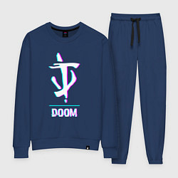 Костюм хлопковый женский Doom в стиле glitch и баги графики, цвет: тёмно-синий