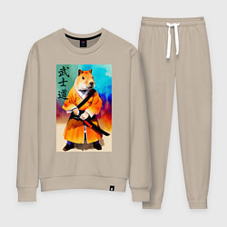 Костюм хлопковый женский Капибара - Бусидо - кодекс самурая - нейросеть, цвет: миндальный