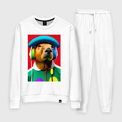 Женский костюм Капибара в наушниках и шляпе - нейросеть