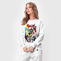 Костюм хлопковый женский Skull - pop art - sketch, цвет: белый — фото 2