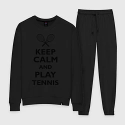 Костюм хлопковый женский Keep Calm & Play tennis, цвет: черный