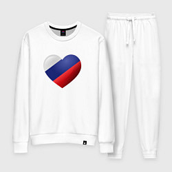 Костюм хлопковый женский Флаг России в сердце, цвет: белый